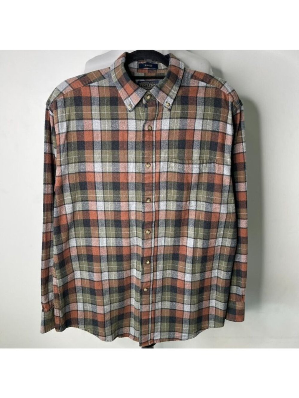 Pendleton Mason Flannel Shirt Mens Large Plaid Button Down Cotton Brown Green